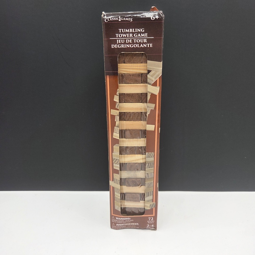 Classic Games Tumbling Tower Wood Stacking Game 72 Blocks Brown Tan Ages 6+